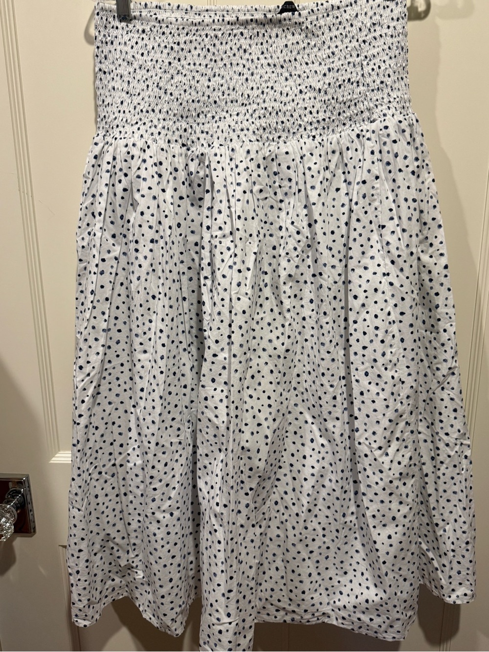 J. Crew White Midi Skirt with Navy Polka Dots